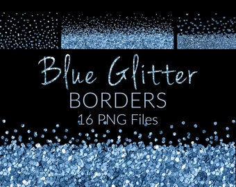 16 Blue Glitter borders, Border Overlays, Digital Files, Instant download,  Glitter Sparkly Borders, design elements, clip art