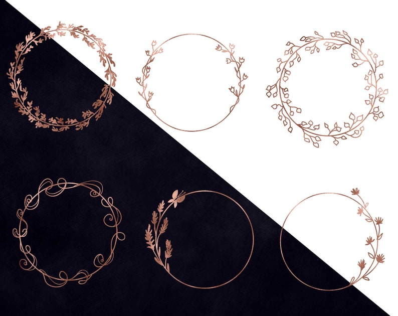 Rose Gold leaves Instant download 24 Rose Gold wreaths clip art Design elements Digital pack Floral overlays