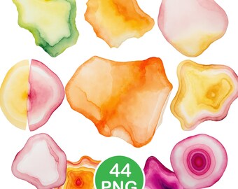 Bright Watercolor Clipart, Abstract Ink Blobs PNG, Colorful Wash Shapes, Digital Download