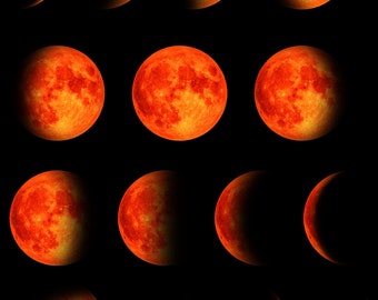 15 PNG Digital Blood Moon Lunar Phases Instant Download 