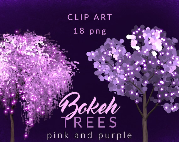 18 PNG Digital Bokeh Trees, Clip Art Collection with Transparent Background, Pink and Purple Magic Trees, Design elements, Instant download