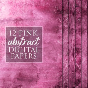 12 Digital Pink Papers, Abstract Background, Pink textures, Instant download, Digital files, Digital Paper pack, Paint texture