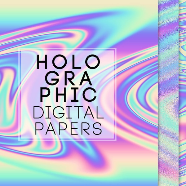 18 jpg Holographic Digital Papers, Abstract wallpaper background, Hologram texture. Instant Download, neon color design