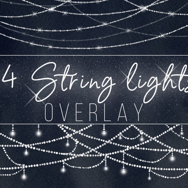 14 Digital String Lights overlay, Party lights, Sparkling lights, Romantic lights, Design elements