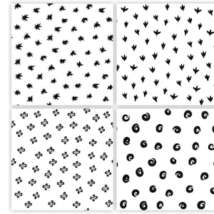 12 Digital Papers, Seamless Black & White Floral Textures, Digital ...