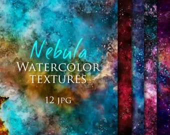 Watercolor Nebula Digital Paper, Space Digital Paper, Nebula Backgrounds, Galaxy Watercolor