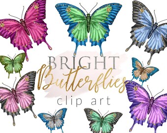 36 PNG Bright Butterflies, Clip Art, Digital Butterflies Downloads, Design elements, Color Mix, Instant download