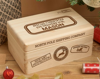 Personalised Engraved Solid Wooden Pine Christmas Eve Box