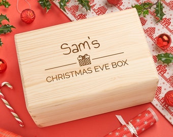 Personalised Engraved Solid Wooden Pine Christmas Eve Box - Simple Present 2