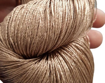 Viscose rayon silk beige yarn for crochet and knitting, vegan thin thread for embroidery, craft supplies for jewerllery,