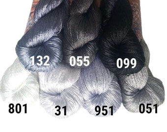 Hilo de seda de rayón viscosa gris blanco negro para ganchillo y tejido, hilo fino vegano para bordar, suministros artesanales para joyería