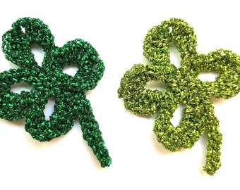 Crochet lucky clover for applique and decoration for St. Patrick&#39;s, Christma&#39;s decor, wedding decor, holiday decor, lurex metalic yarn