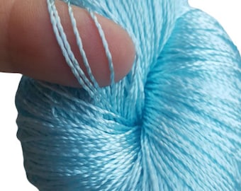 Hilo azul cielo de seda de rayón viscosa, hilo vegano para crochet y tejido, hilo fino para bordar, bisutería y fabricación de muñecas, decoración del hogar
