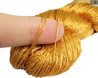 Viscose rayon silk ochre yarn for crochet and knitting, lace thin shiny thread, summer yarn, yarn for home decor