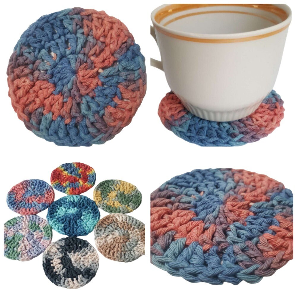 Round Rustic Coasters in Boho Style, Crocheted Cotton Cup Coasters, Small Soft Crocheted Doily for a Cup, Gift for Mom, Table Decor