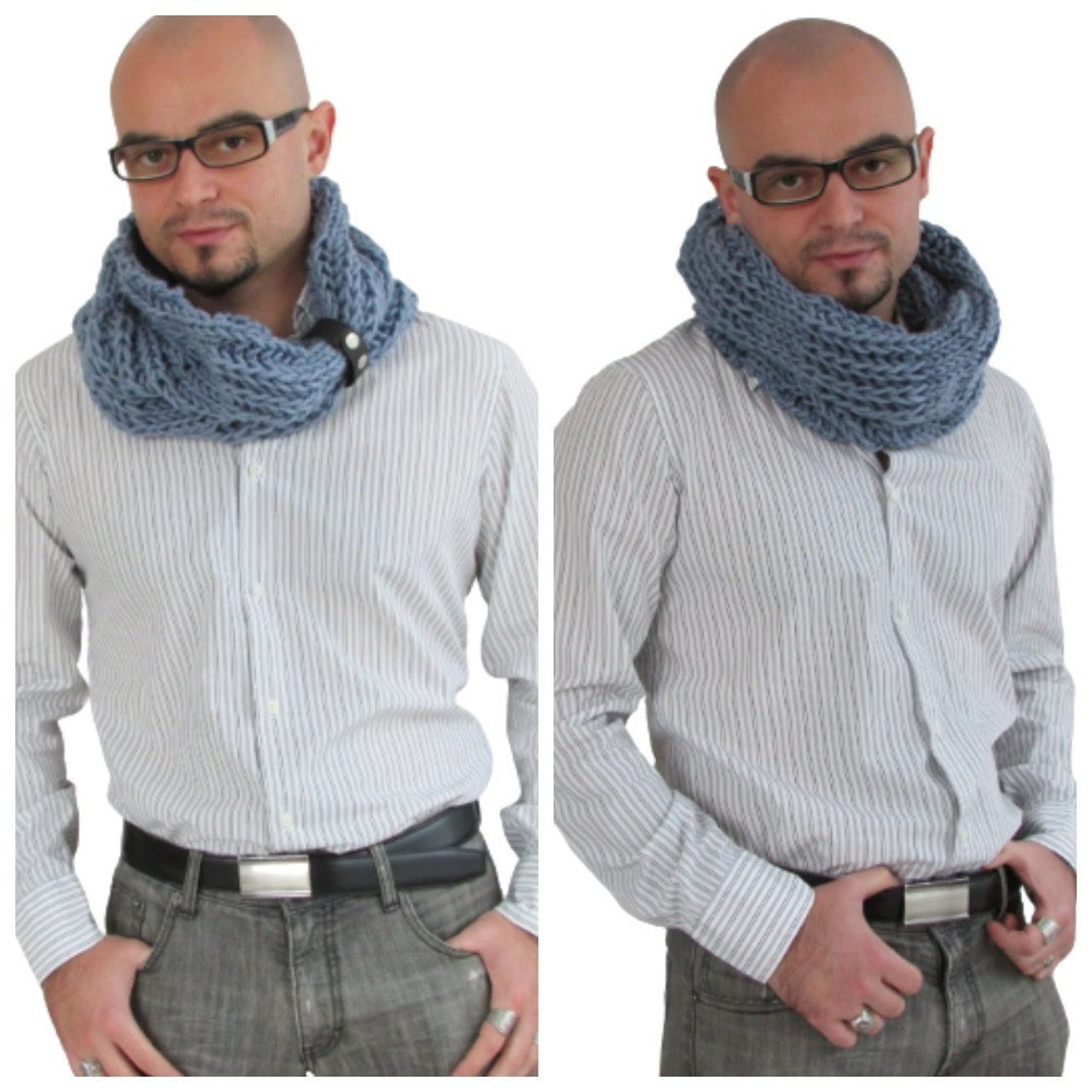 Hand Knit Wool Men's Snood Scarf Winter Cowl Gift for Etsy