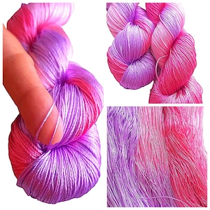 Viskose Seidengarn zum häkeln und stricken, Spitze dünnes glänzendes Garn, rosa lila weiches veganes Garn, Garn für Stickerei und Schmuck