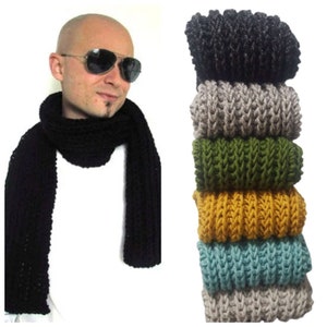 Men&#39;s hand-knitted winter long scarf, Lenny chunky boho scarf, gift for him, made to order