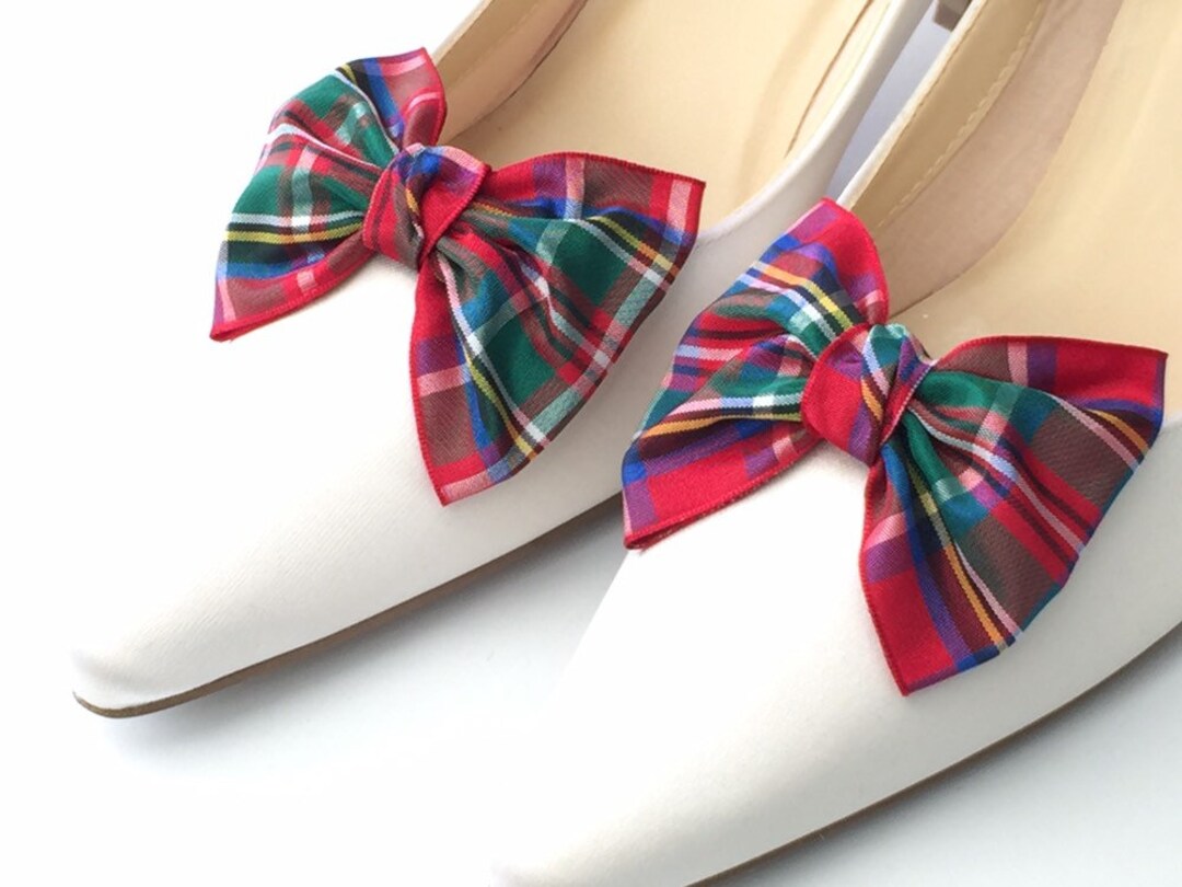 Tartan Shoe Clips Bows for Shoes. A Pair of Royal Stewart Tartan Bow