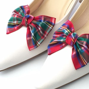 Tartan Shoe Clips Bows For Shoes. A Pair of Royal Stewart Tartan Bow Shoe Clips Weddng Bridal Formal Party Shoes. Plaid shoe clips