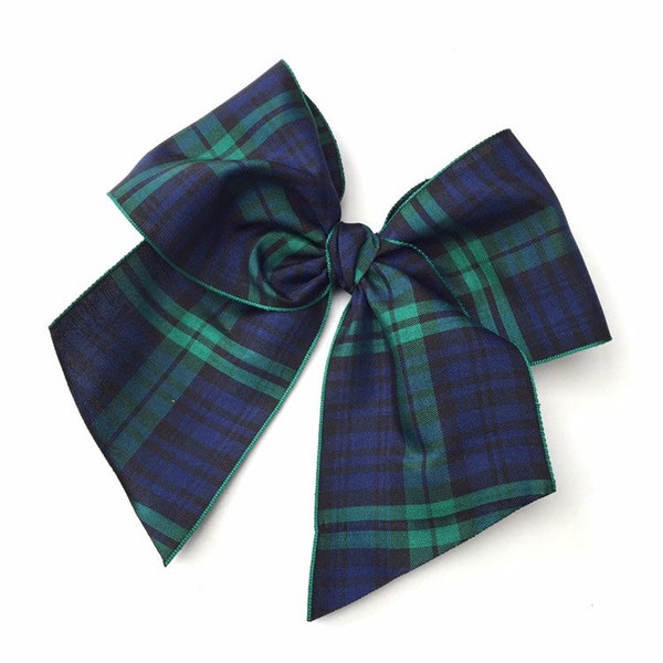 Black Watch Tartan Hair Bow 6" UK Made