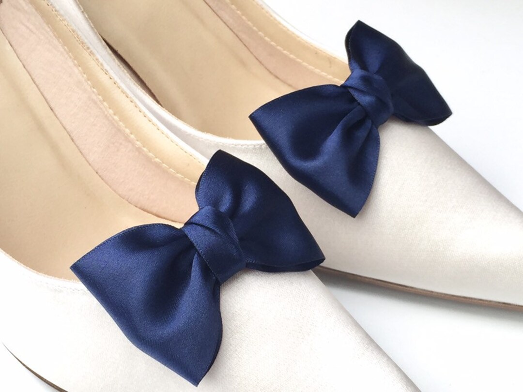 Navy Blue Shoe Clips Satin Bows for Shoes. A Pair of Bow Shoe Clips Weddng Bridal Formal Party