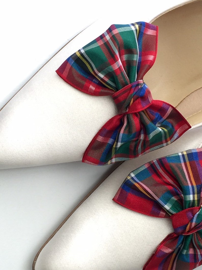 Tartan Shoe Clips Bows for Shoes. A Pair of Royal Stewart Tartan Bow