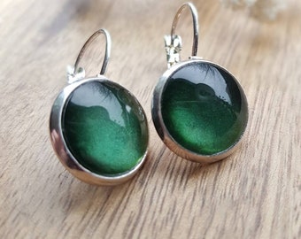 Dark green earrings green earrings emerald green forest green ear clip moss green hanging earrings