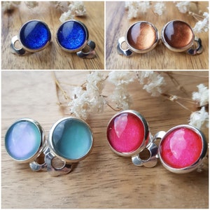 Red ear clip blue many colors without ear holes gold, green clip earrings brown stainless steel image 1