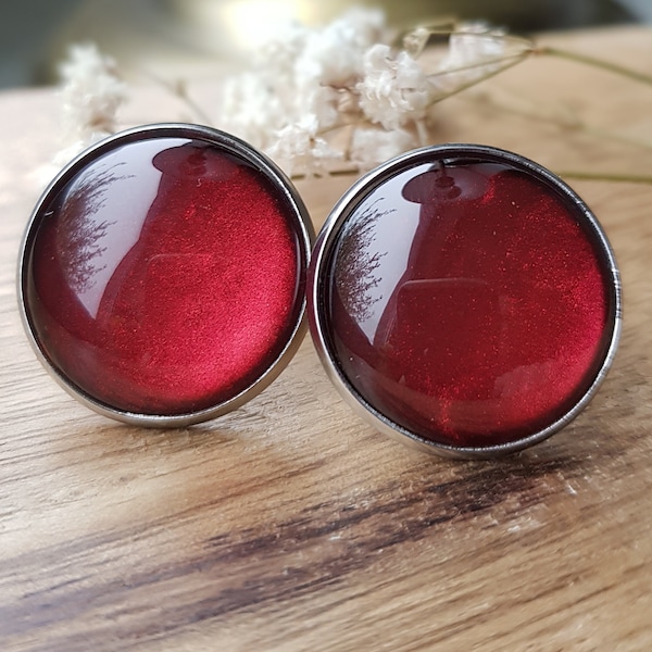 red stud earrings stainless steel bright red basic 20 mm dark red large plug large earrings