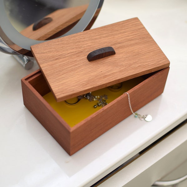 Small handmade jewelry box. Hardwood construction made in the US.