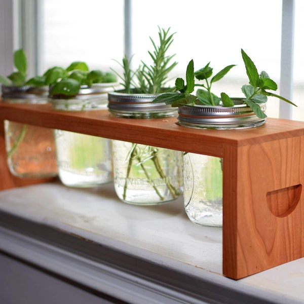 Large Herb Garden Cherry Planter+ 16oz Mason Jars. Grow your own Herbs! Beautiful on Window Sill.