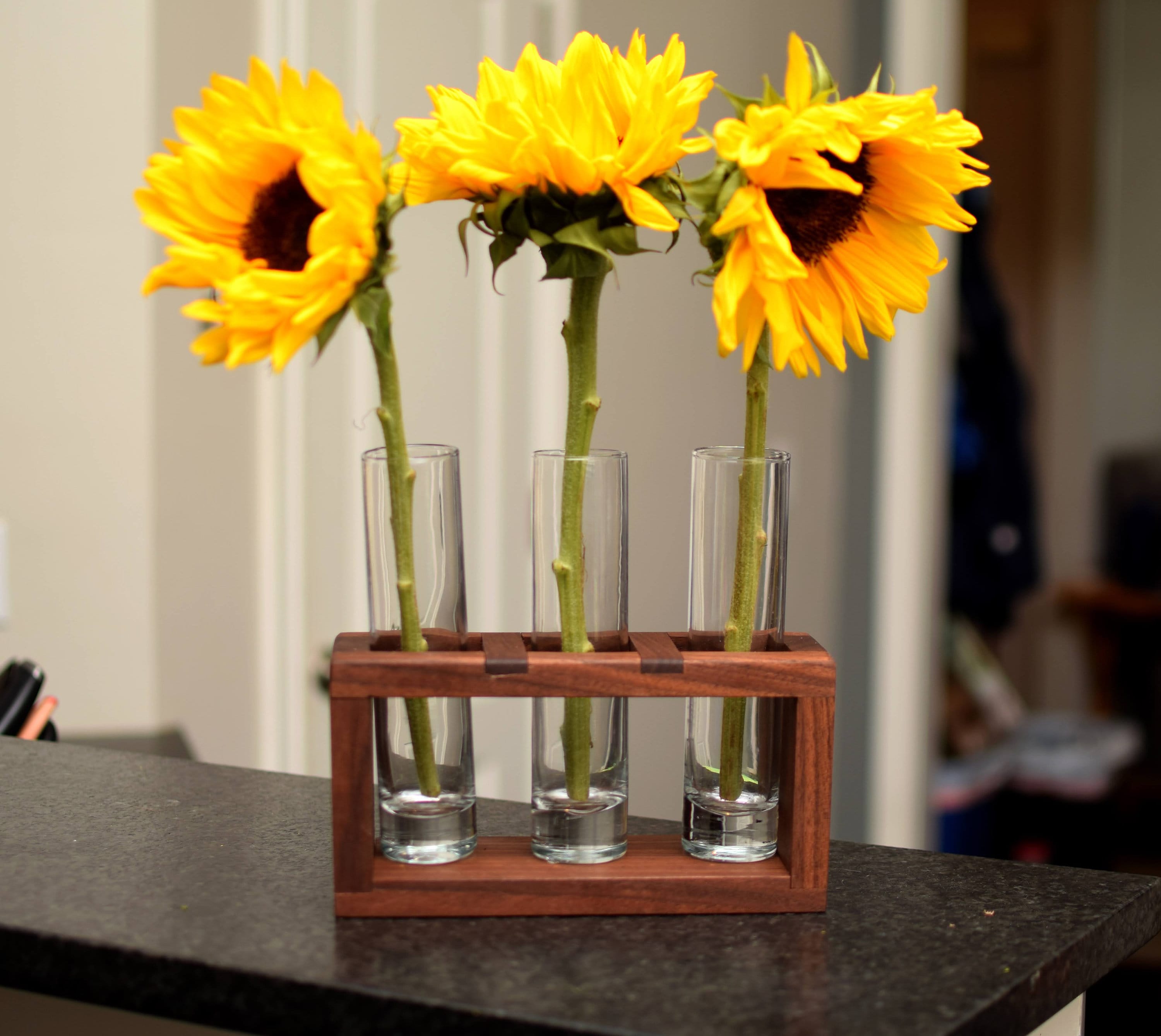 Dark Wood Flower Holder With Glass. Solid Walnut Planter With Etsy UK