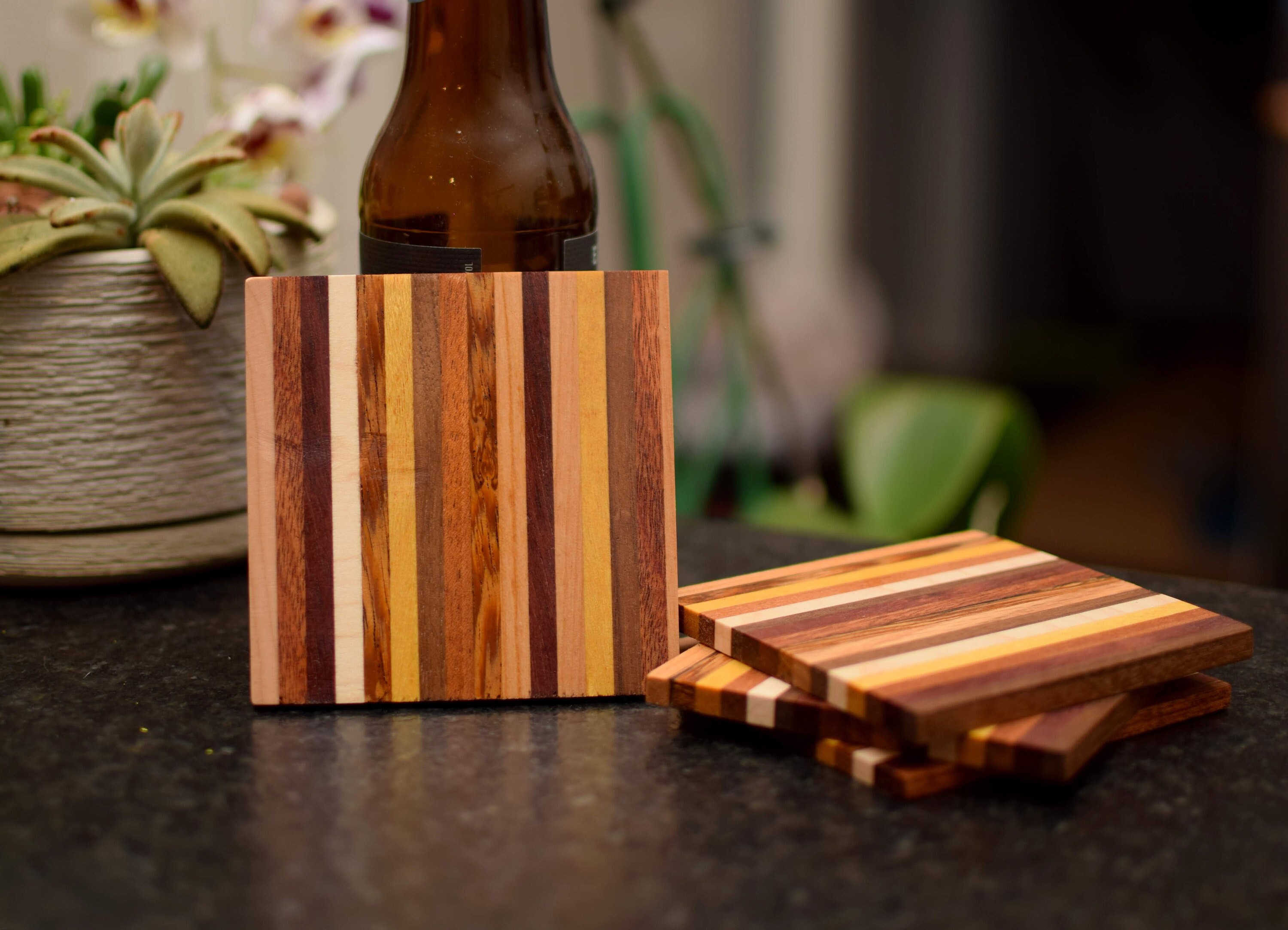 Various hard wood laminate coaster set. Four handmade wood Etsy