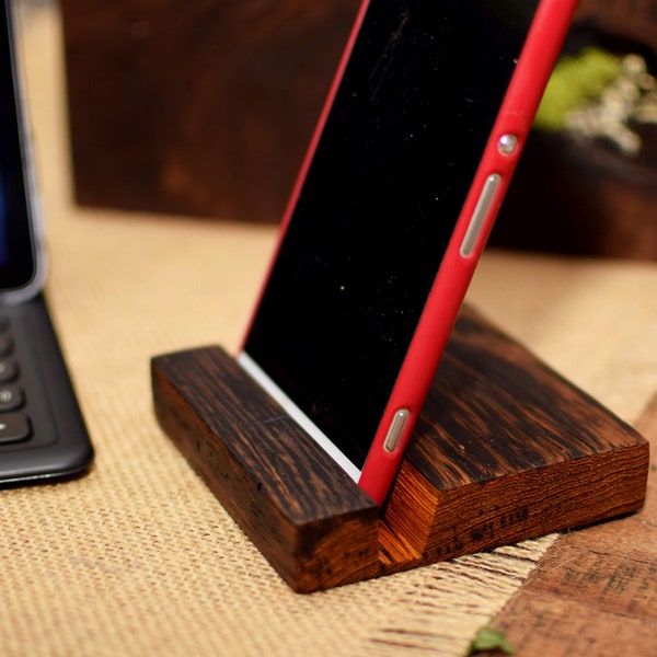 Wood phone stand. Phone holder with eco-friendly oil finish. Great office gift and desk accessory. Perfect teen gift.