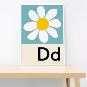 Daisy Alphabet print • Letter D Poster • Nursery Wall Art • Educational Poster • Alphabet Poster • Kids Bedroom Decor  • Initial Print