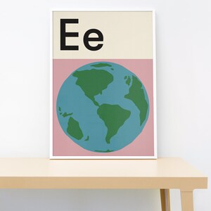 Erde Alphabet Druck • Buchstabe E Poster • Kinderzimmer Wandkunst • Lernposter • Alphabet Poster • Kinder Schlafzimmer Dekor • Anfangsdruck