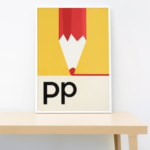 Bleistift Alphabet Druck • Buchstabe P Poster • Kinderzimmer Wandkunst • Lernposter • Alphabet Poster • Kinderzimmer Dekor • Anfangsdruck