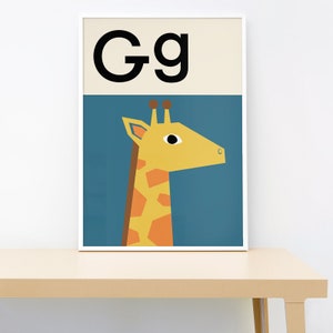 Giraffe Alphabet print Blue