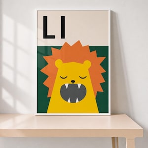 Lion Alphabet Print, Letter L Nursery Wall Art, Kids Room Decor Poster