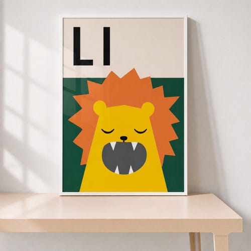 Lion Alphabet Print, Letter L Nursery Wall Art, Kids Room Decor Poster