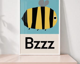Stampa a tema ape per la cameretta dei bambini / Decorazione murale moderna per la cameretta / Poster Bzzz per la stanza dei giochi