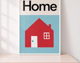 Modern Home Print | House Wall Art | Housewarming Gift | Blue/Red