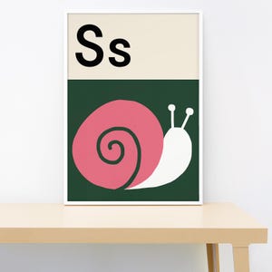 Snail Alphabet print • Letter S Poster • Nursery Wall Art • Educational Poster • Alphabet Poster • Kids Bedroom Decor  • Initial Print