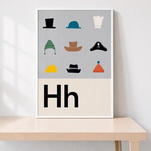 Hats Alphabet Print, Letter H Nursery Wall Art, Kids Room Decor Poster