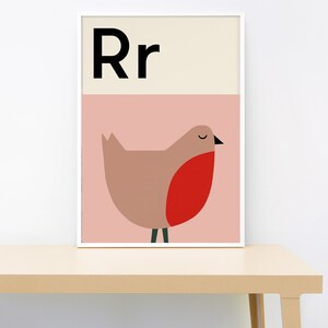 Letter R Robin Robin Alphabet Print, Letter R Nursery Wall Art, Kids Room Decor Poster ...