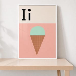 Ice Cream Alphabet Print, Letter I Nursery Wall Art, Kids Room Decor Poster