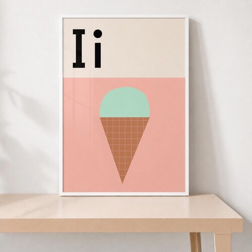 Ice Cream Alphabet Print, Letter I Nursery Wall Art, Kids Room Decor Poster