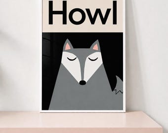 Wolfprint voor de kinderkamer, poster met een huilend bosdier, muurdecoratie voor de kinderkamer, moderne speelkamerdecoratie