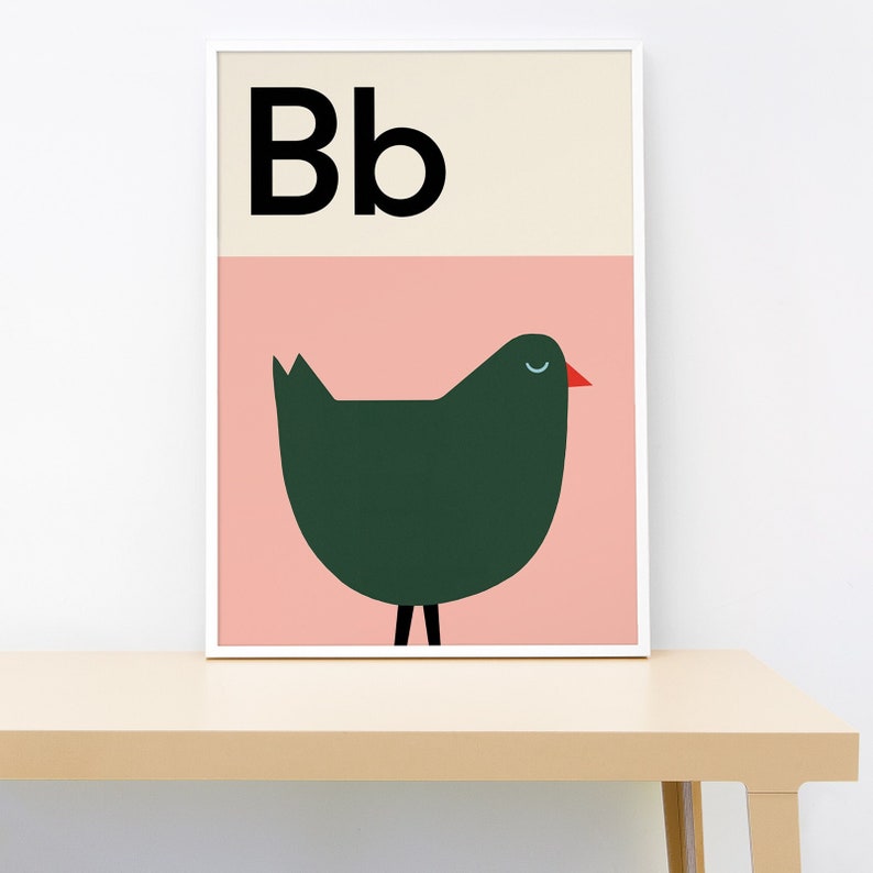 Bird Alphabet Print Pink
